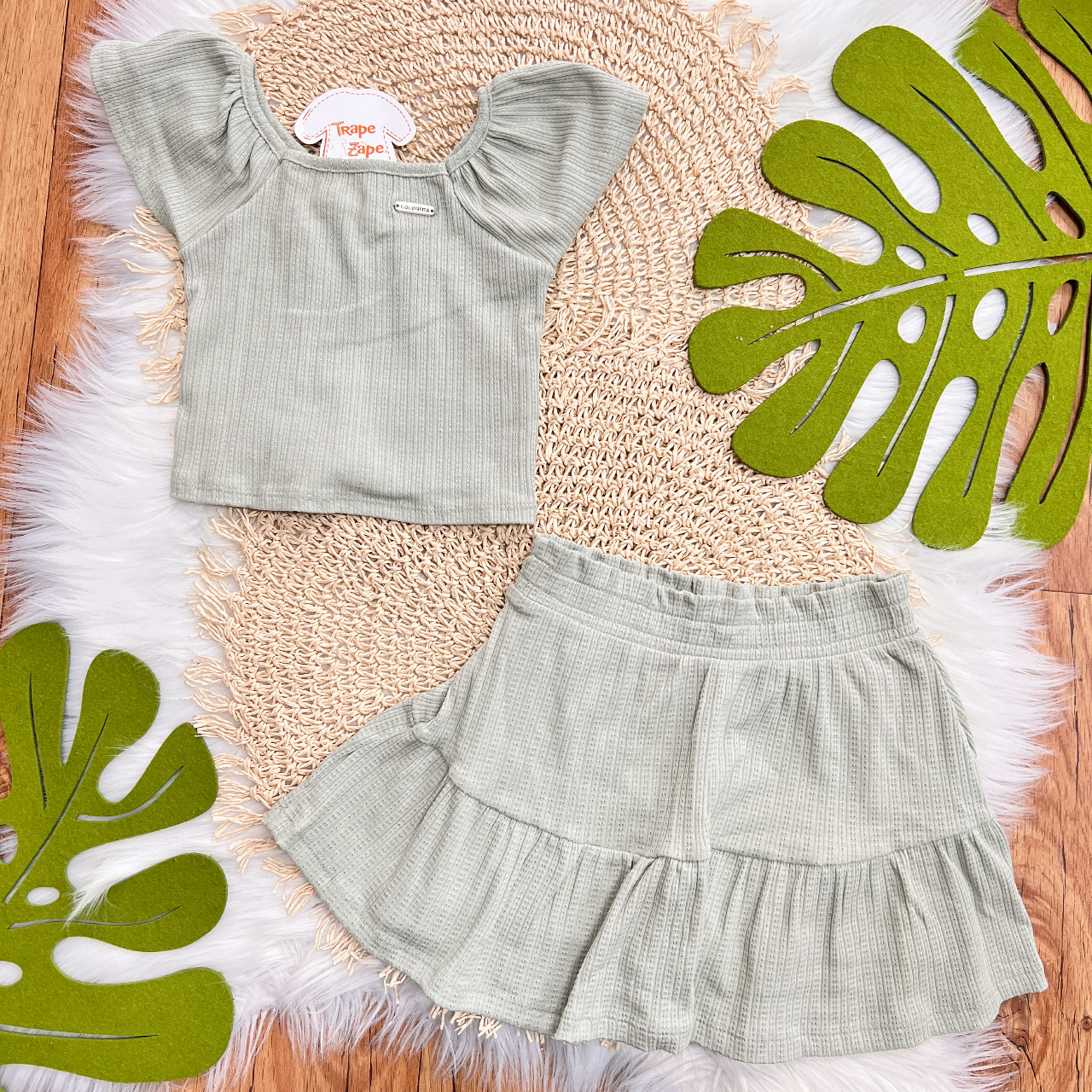 Conj. Blusa e Short Saia Mini Tranças - Verde